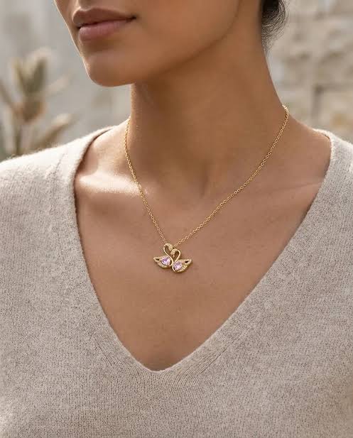 Pink Crystal Swan Pendant Necklace