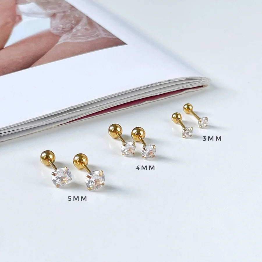 14K Gold Crystal Cartilage Stud Earrings – Safety Screw Back