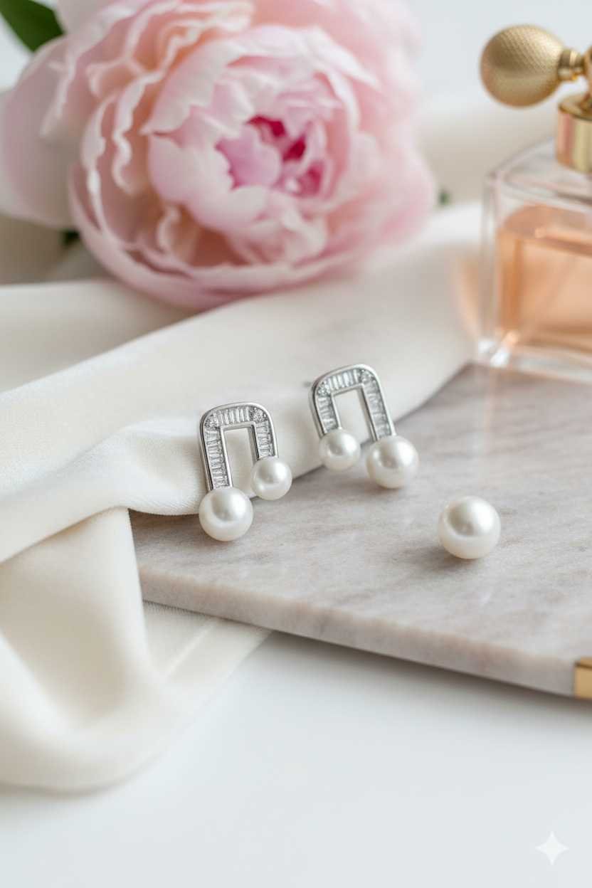 Modern Arch Double Pearl Drop Earrings