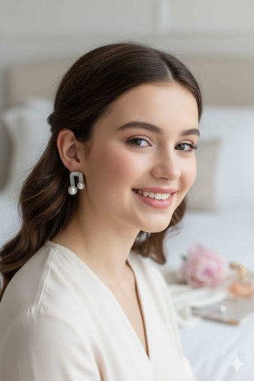 Modern Arch Double Pearl Drop Earrings