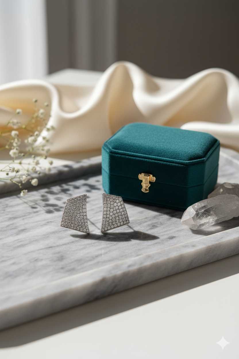 Golden and Silver Pave Trapezoid S925 Stud Earrings
