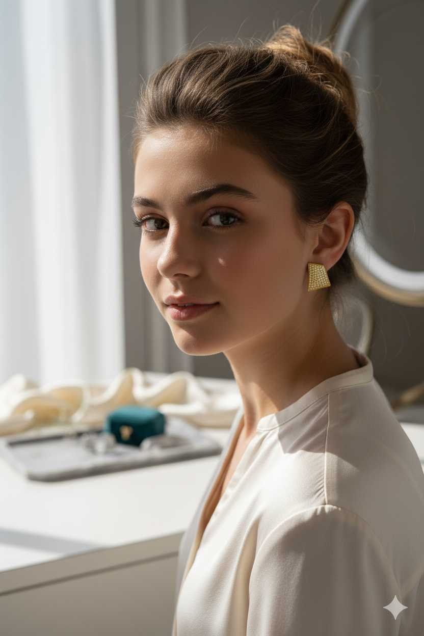 Golden and Silver Pave Trapezoid S925 Stud Earrings