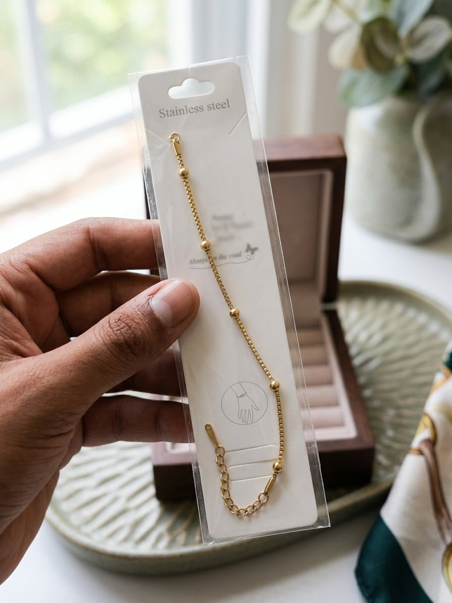 Gold Beaded Chain Bracelet