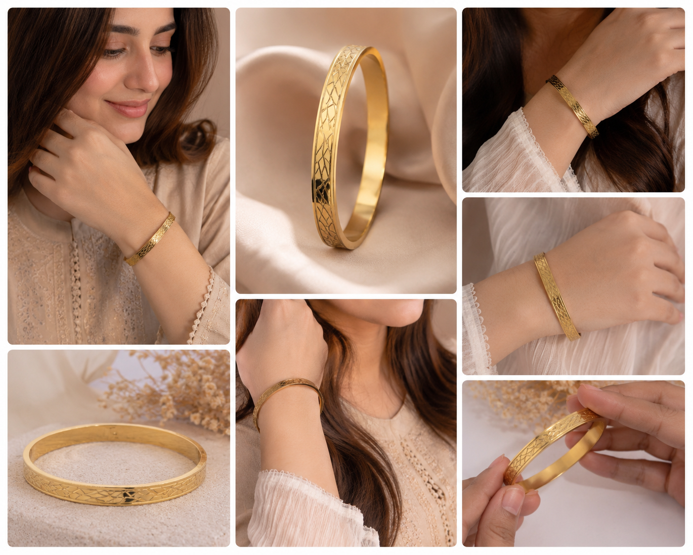 Golden Geometric Engraved Bangle
