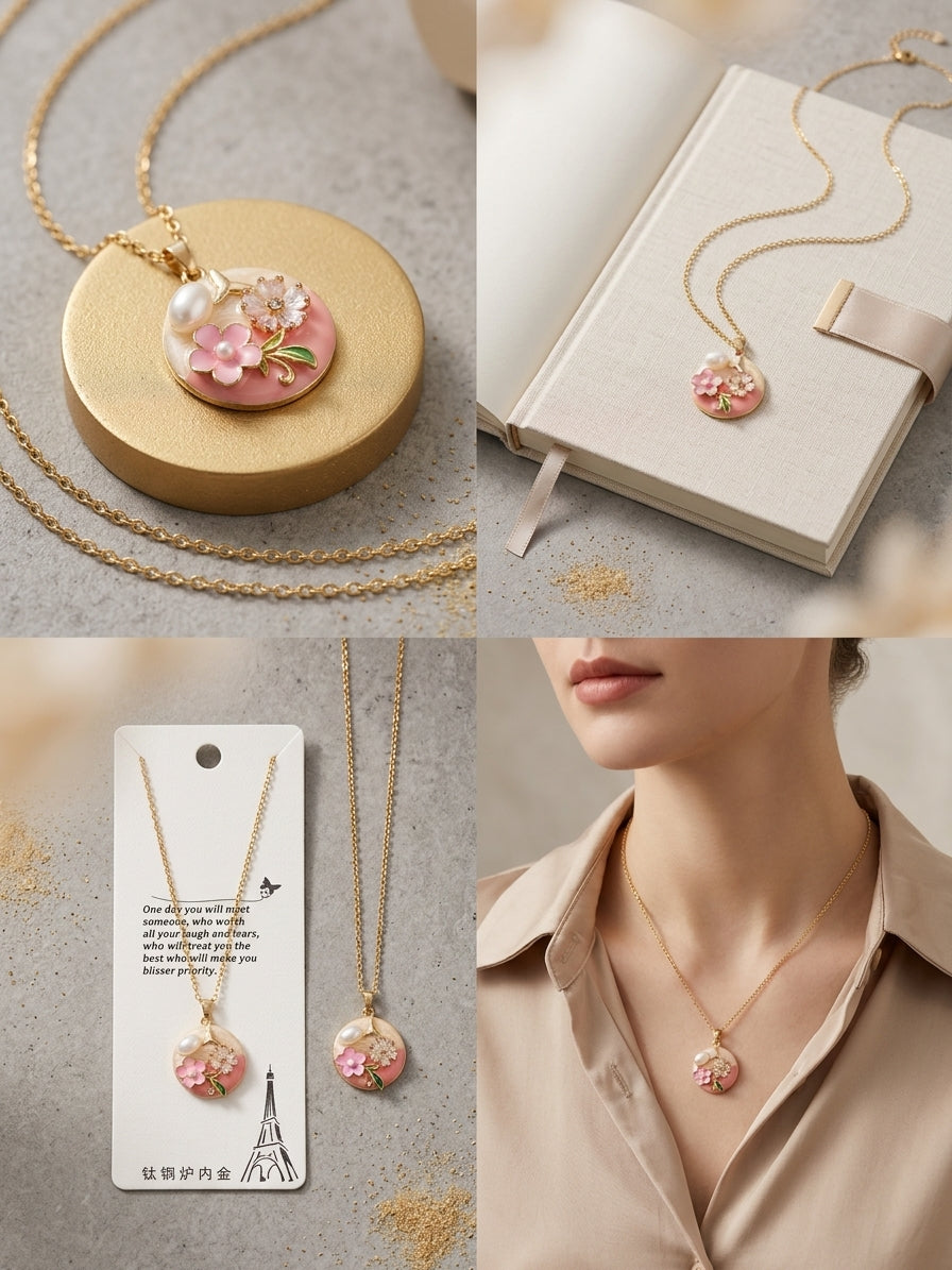 Floral Pearl Pendant Necklace