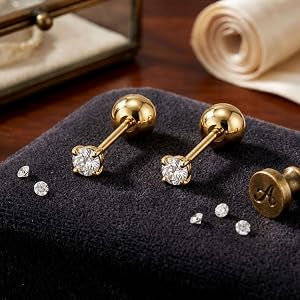 14K Gold Crystal Cartilage Stud Earrings – Safety Screw Back