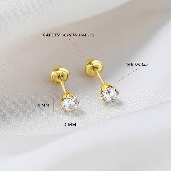 14K Gold Crystal Cartilage Stud Earrings – Safety Screw Back