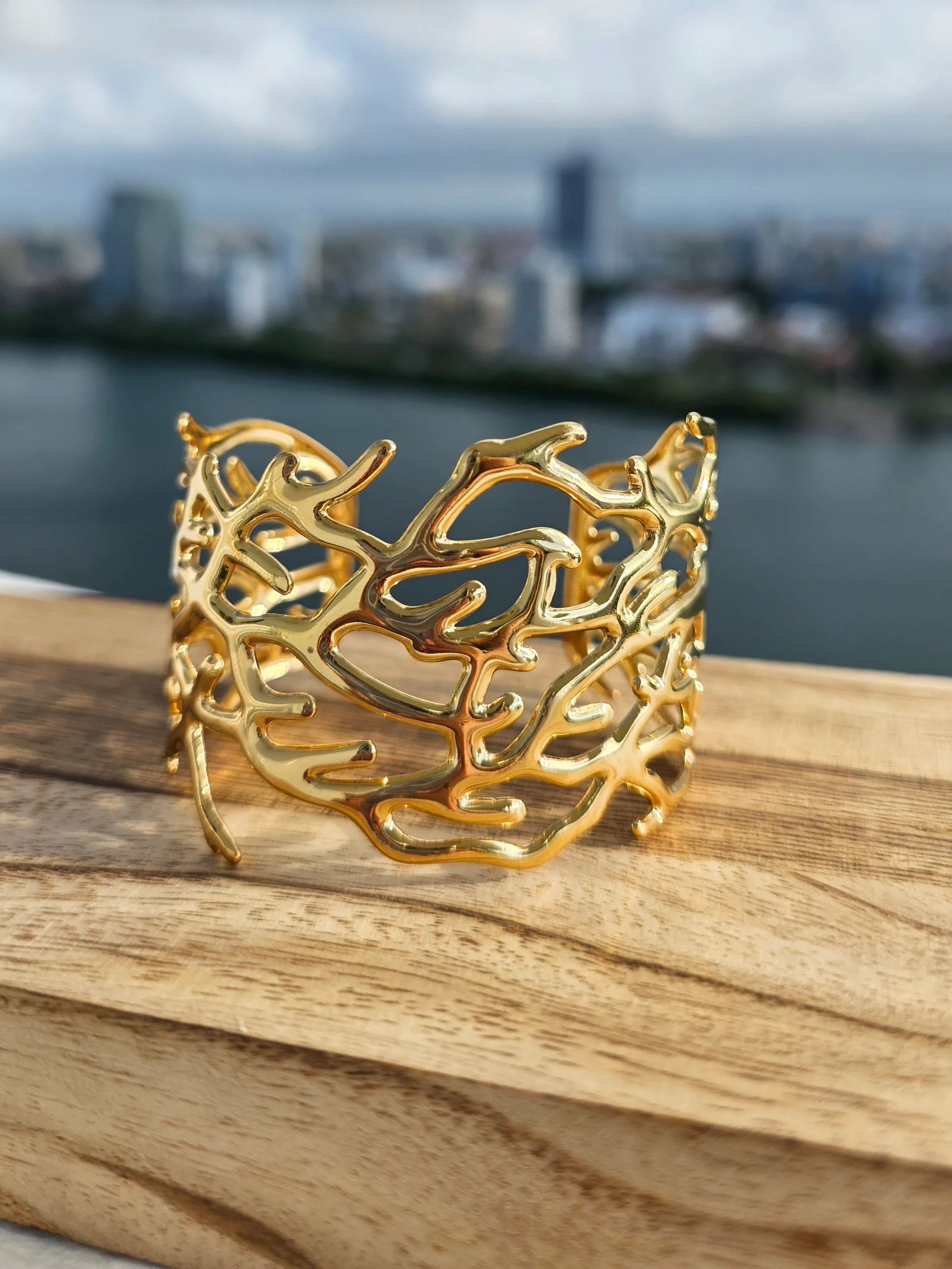 Golden Abstract Statement Cuff Bangle