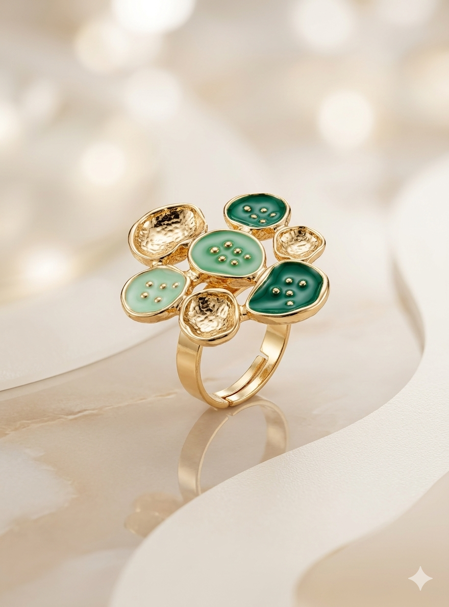 Emerald Bloom Adjustable Floral Statement Ring