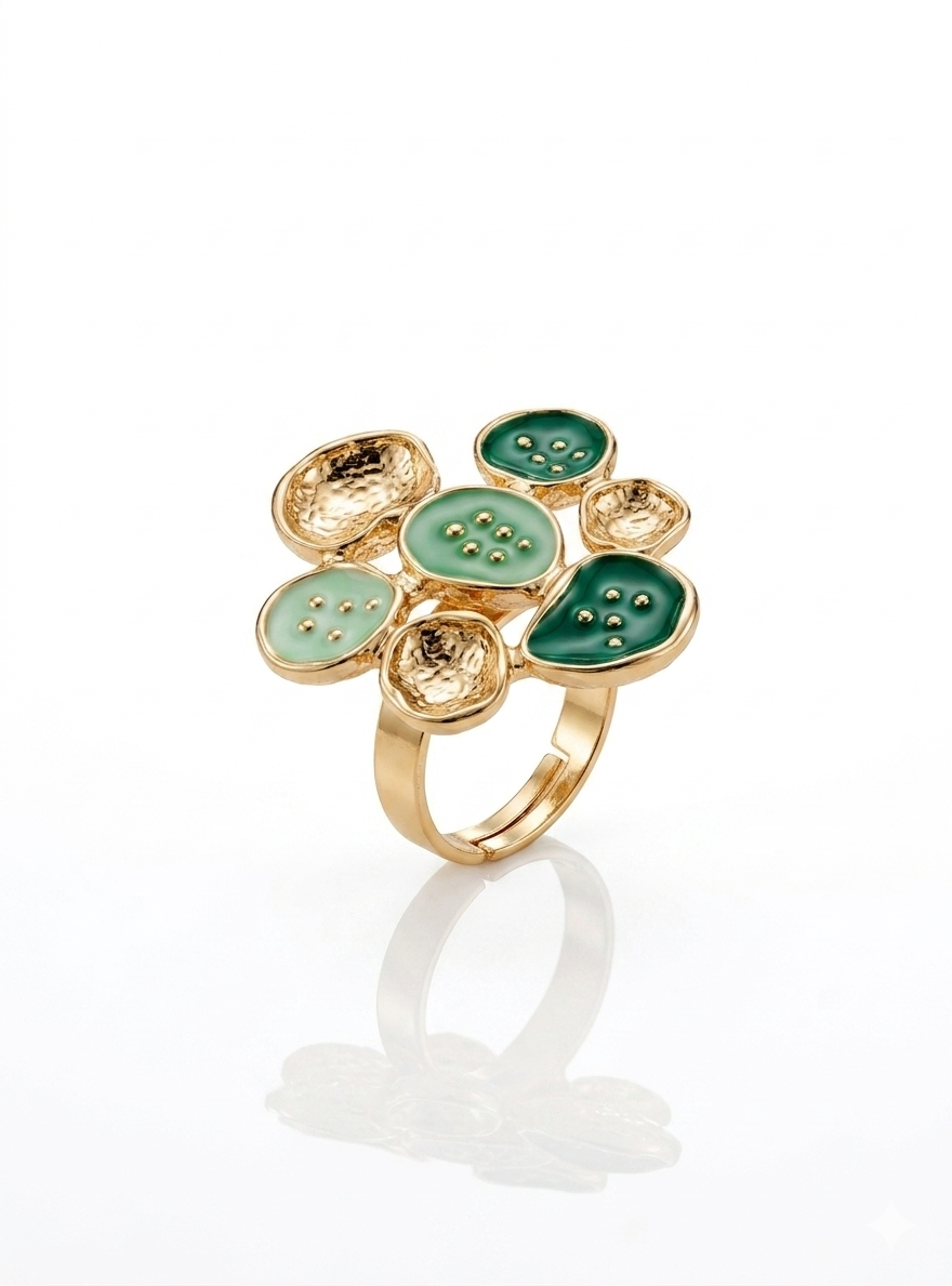 Emerald Bloom Adjustable Floral Statement Ring