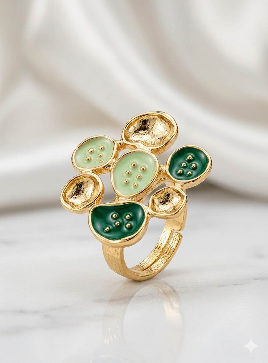 Emerald Bloom Adjustable Floral Statement Ring