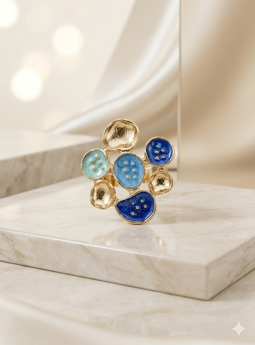 Sapphire Bloom Adjustable Floral Statement Ring