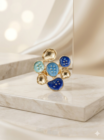 Sapphire Bloom Adjustable Floral Statement Ring