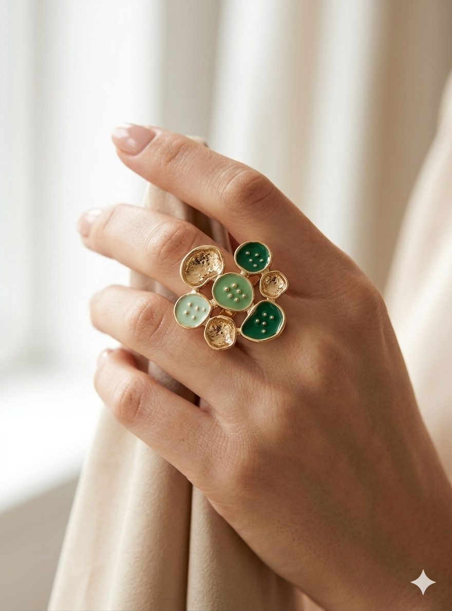 Emerald Bloom Adjustable Floral Statement Ring