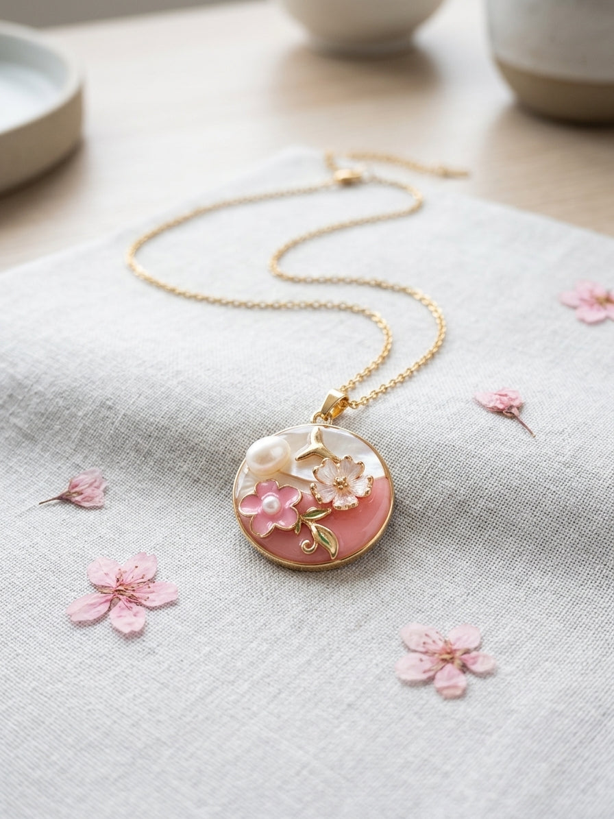 Floral Pearl Pendant Necklace