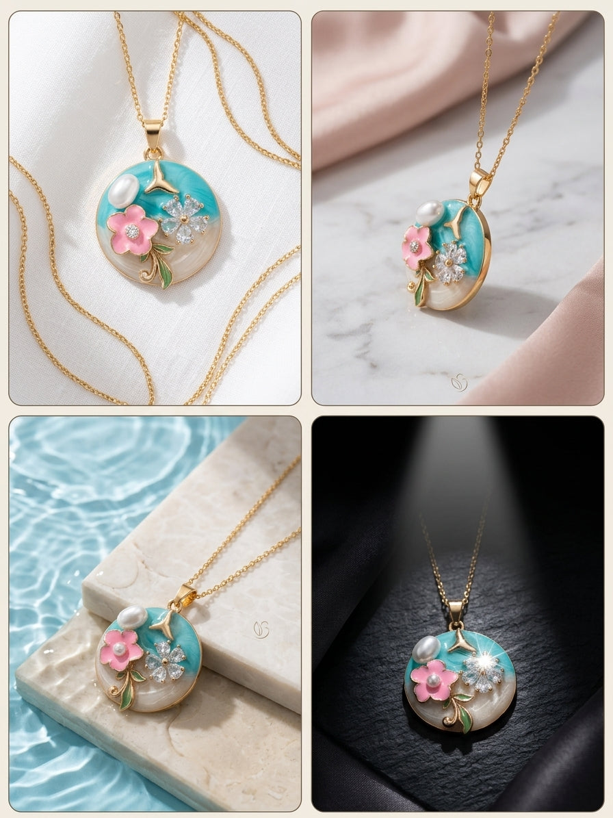 Floral Pearl Pendant Necklace