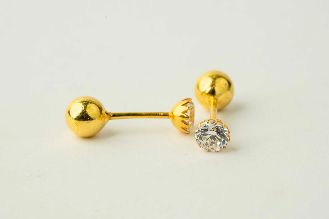 14K Gold Crystal Cartilage Stud Earrings – Safety Screw Back