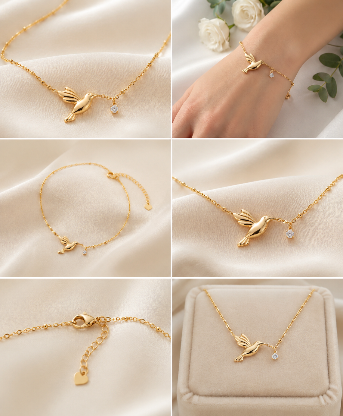 Hummingbird with Crystal Drop Bracelet