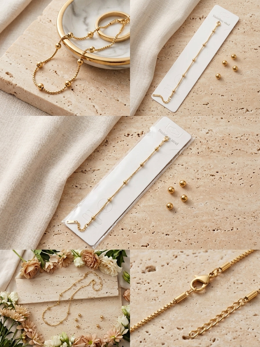 Gold Beaded Chain Bracelet