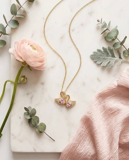 Pink Crystal Swan Pendant Necklace