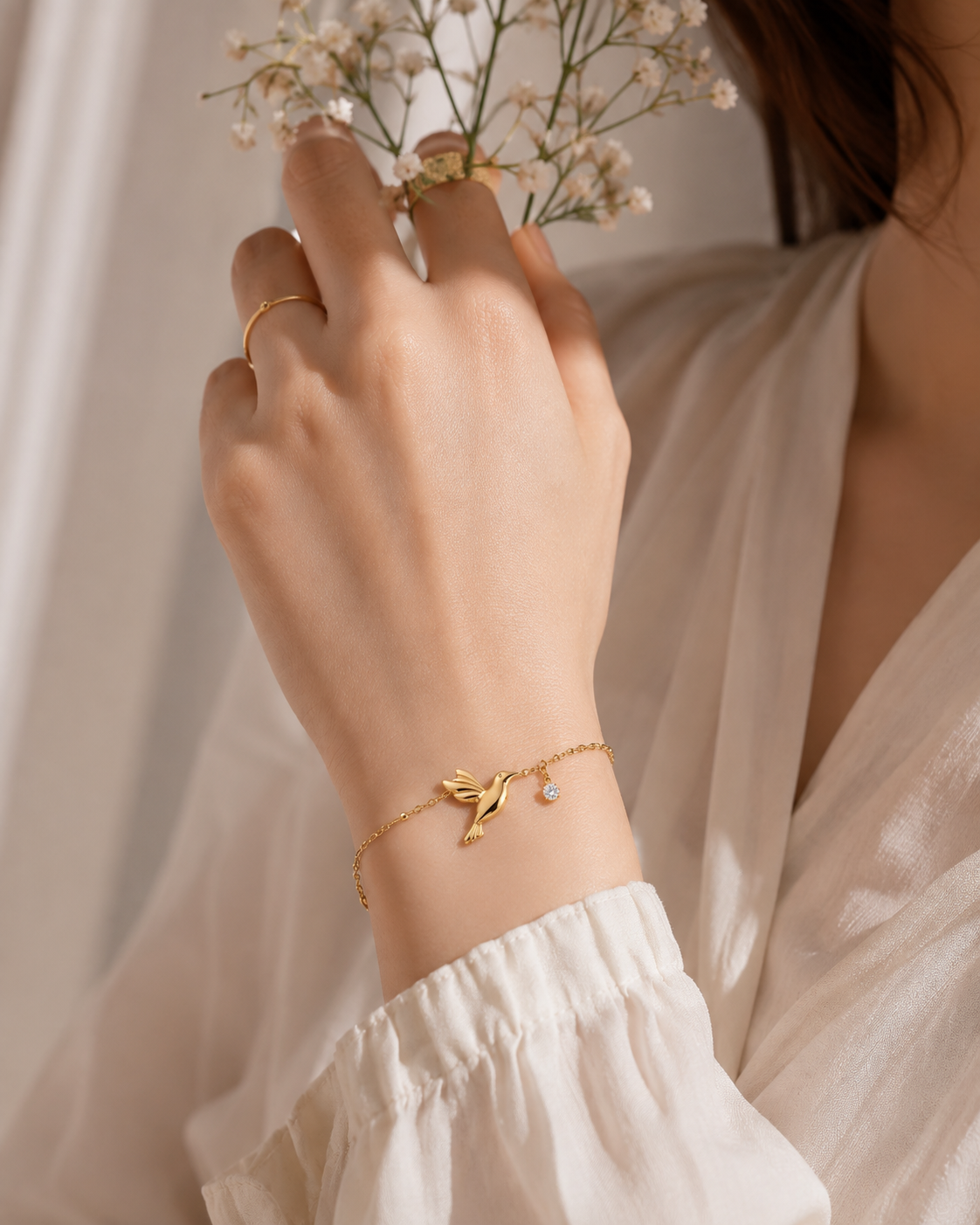 Hummingbird with Crystal Drop Bracelet