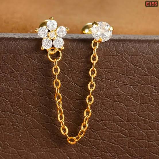 Crystal Flower Chain Stud Earring