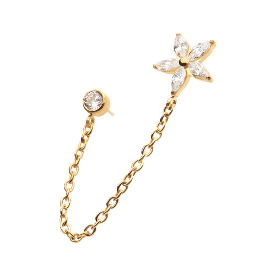 Crystal Flower Chain Stud Earring