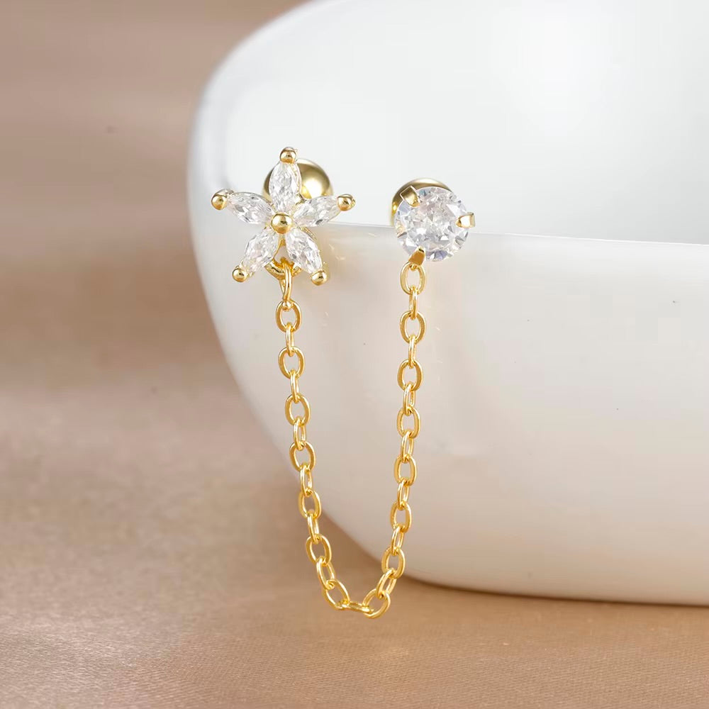 Crystal Flower Chain Stud Earring