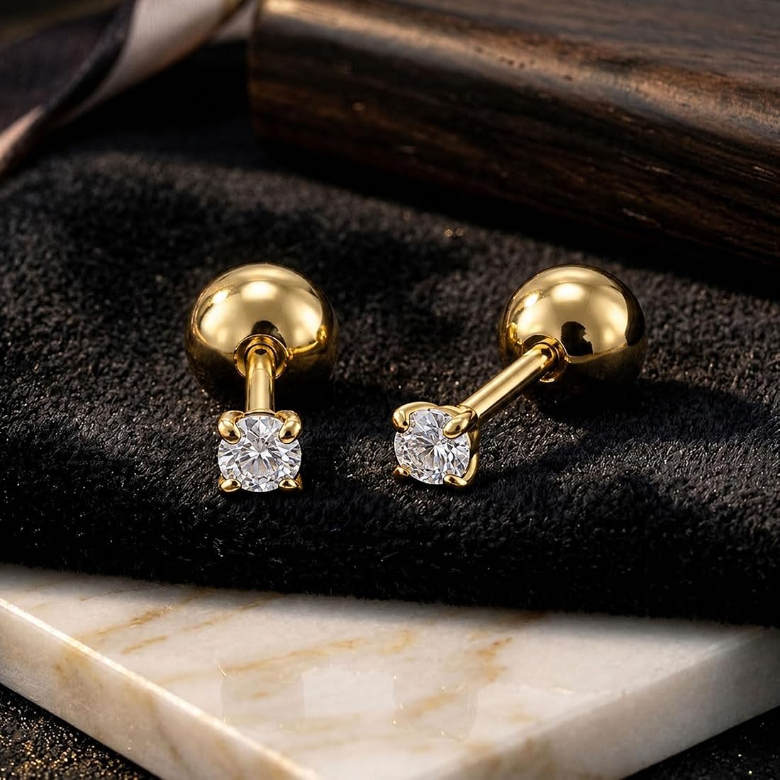 14K Gold Crystal Cartilage Stud Earrings – Safety Screw Back