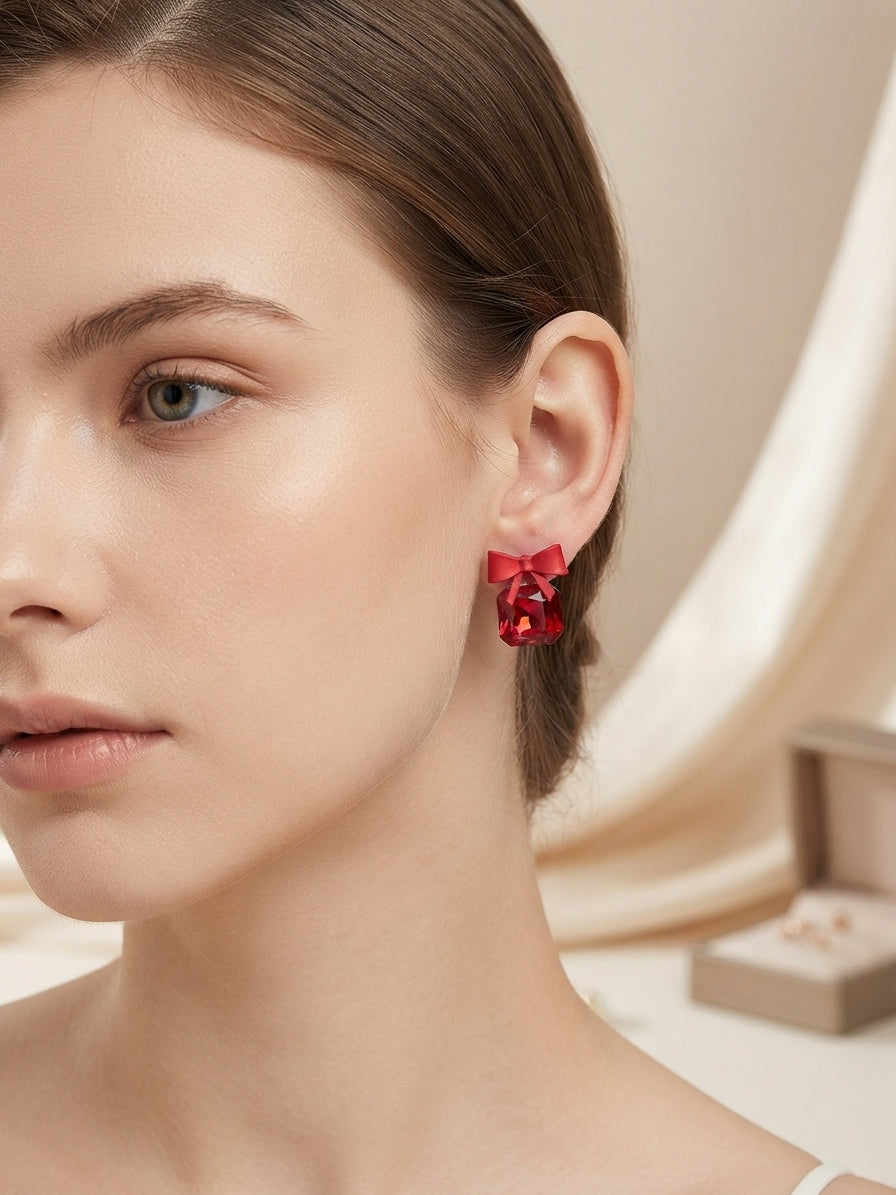 Cute Bow Crystal Statement Earrings
