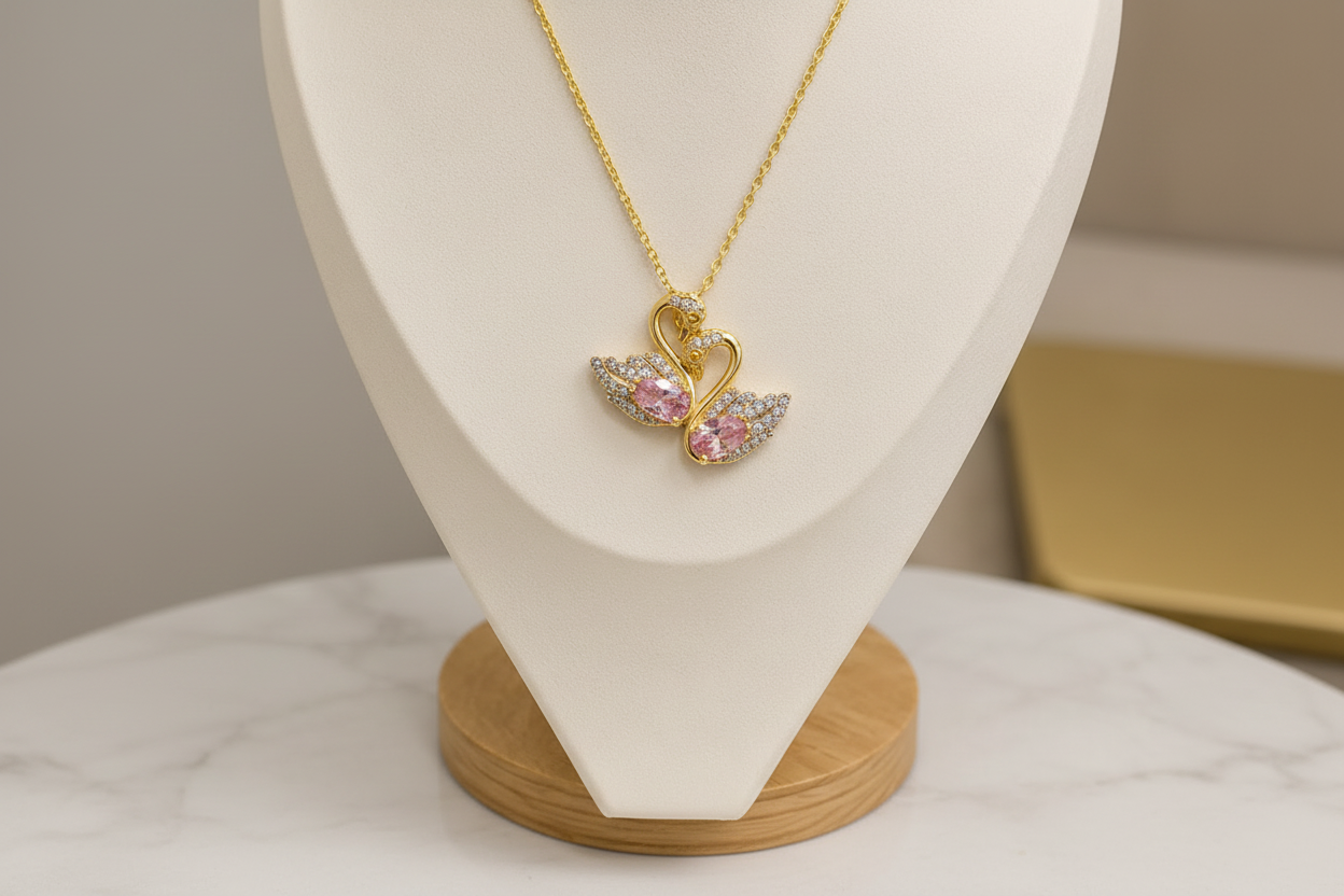 Pink Crystal Swan Pendant Necklace