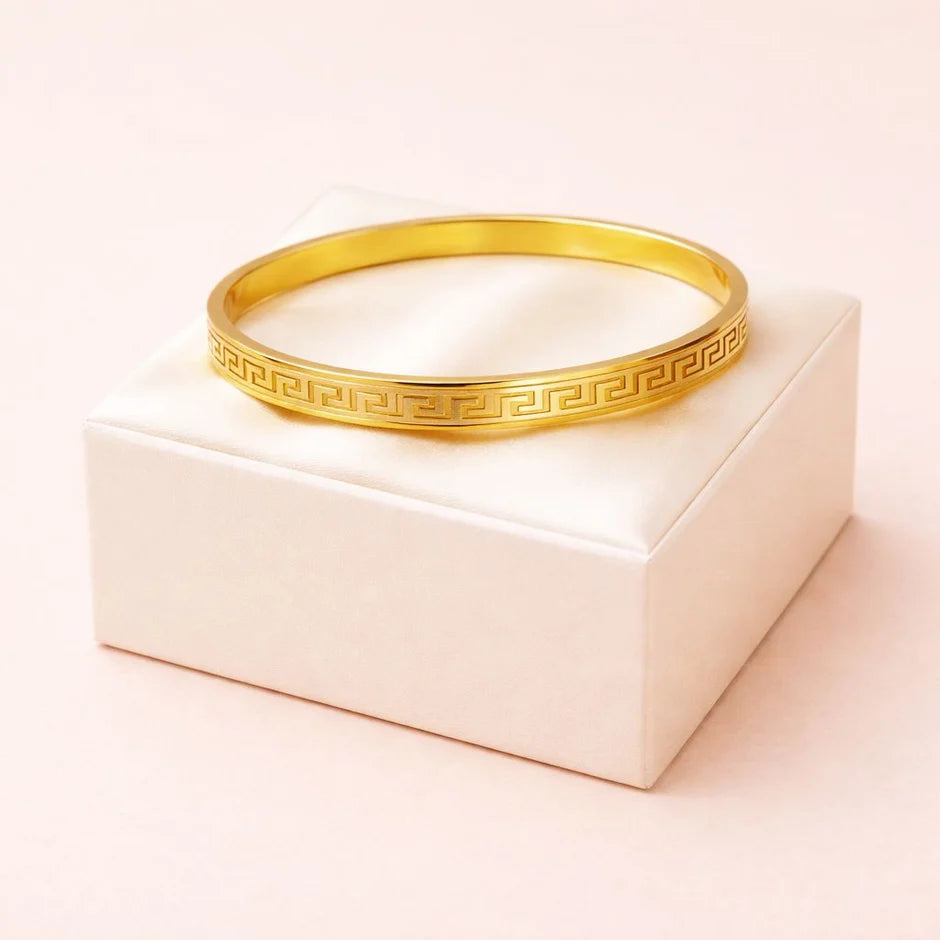 Gold Greek Key Pattern Bangle