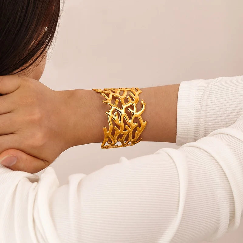 Golden Abstract Statement Cuff Bangle
