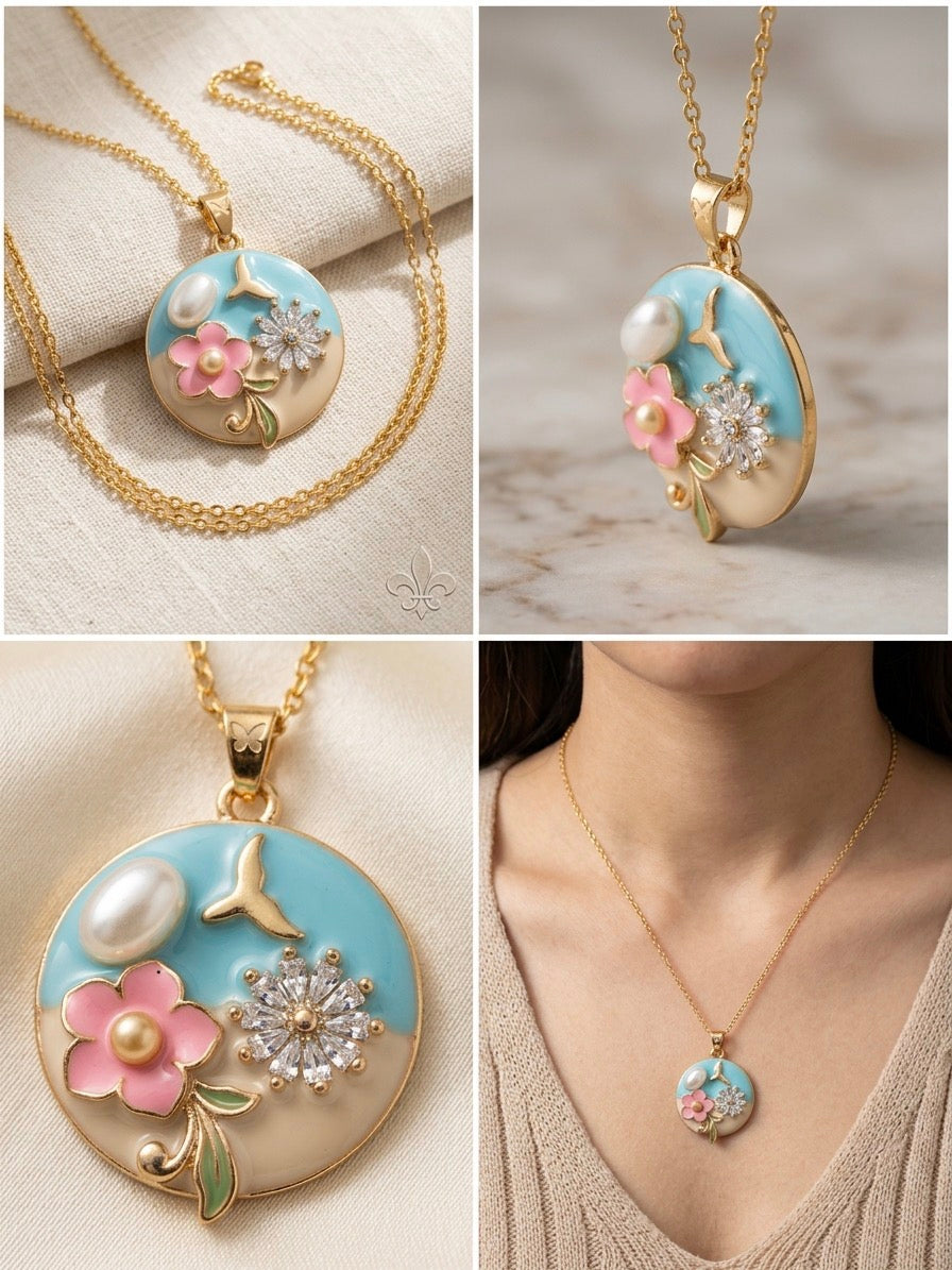 Floral Pearl Pendant Necklace