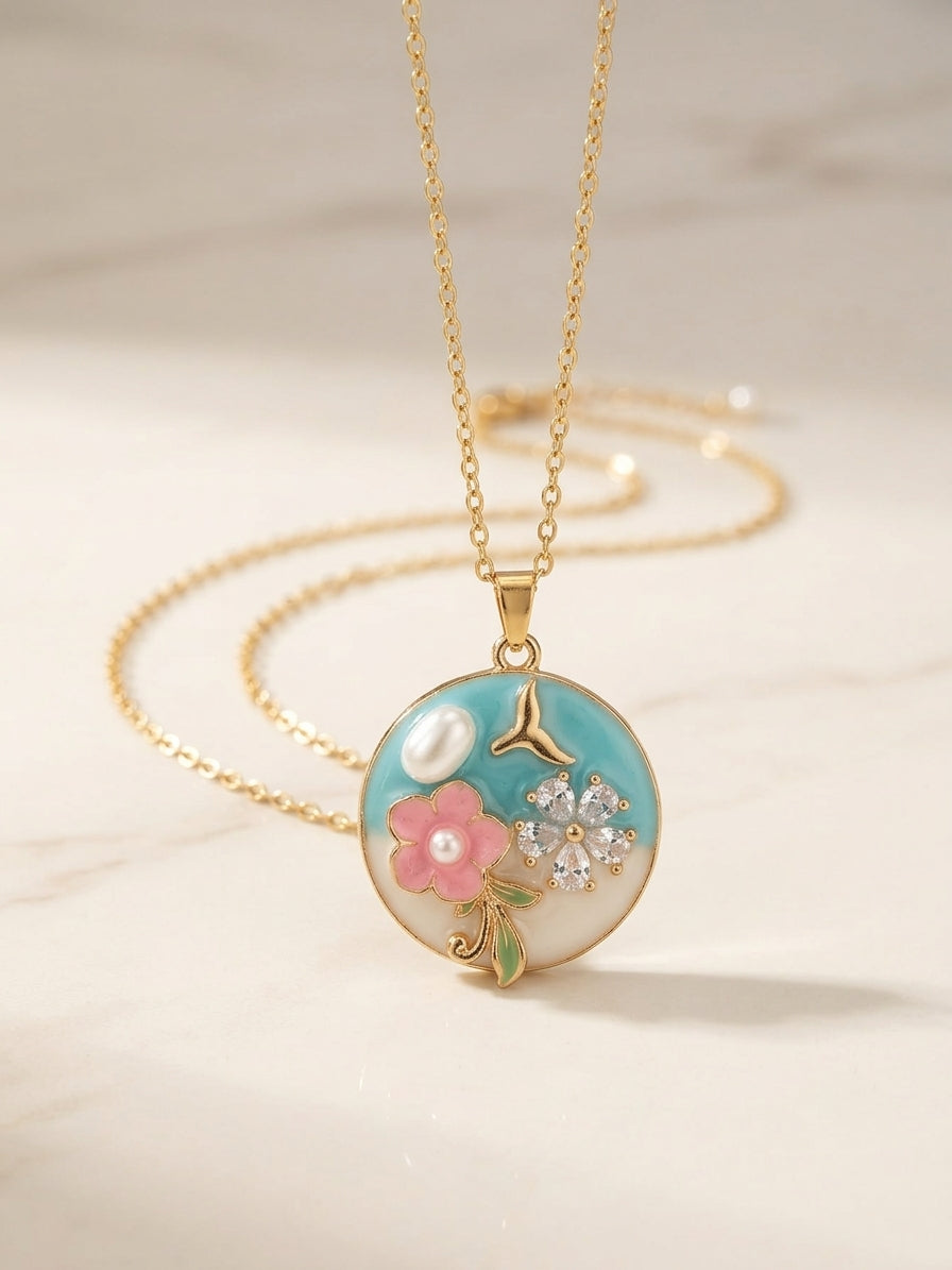 Floral Pearl Pendant Necklace