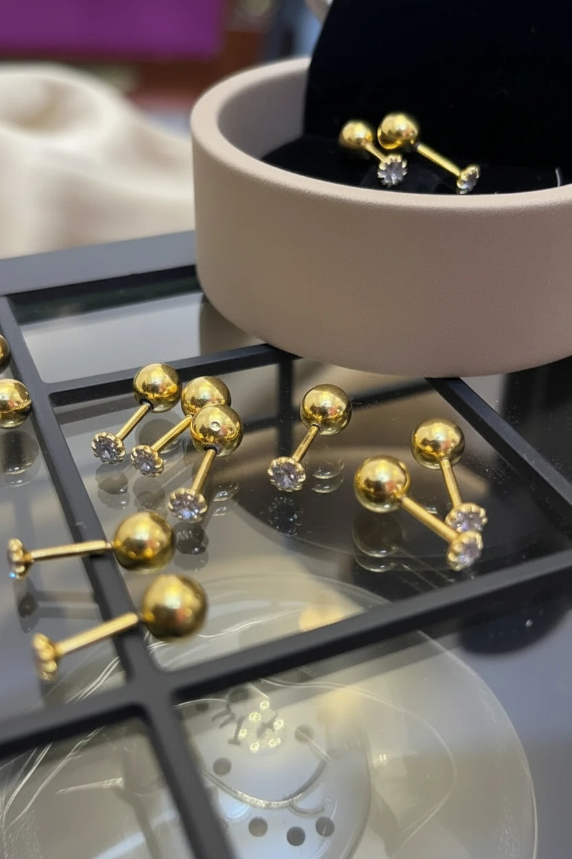 14K Gold Crystal Cartilage Stud Earrings – Safety Screw Back