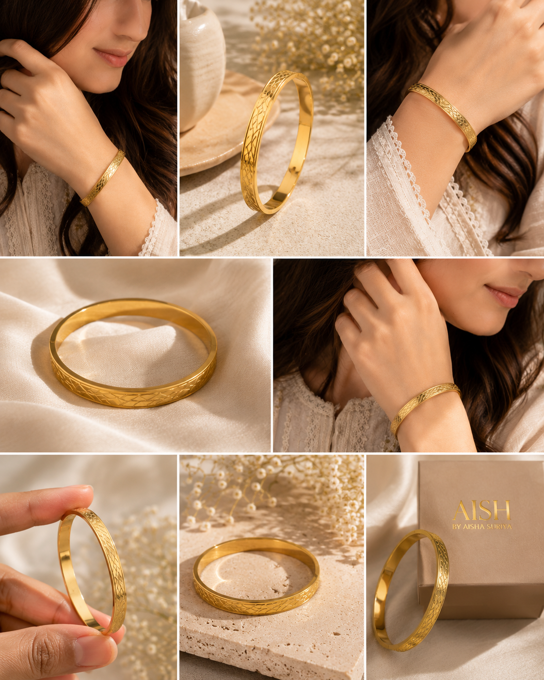 Golden Geometric Engraved Bangle