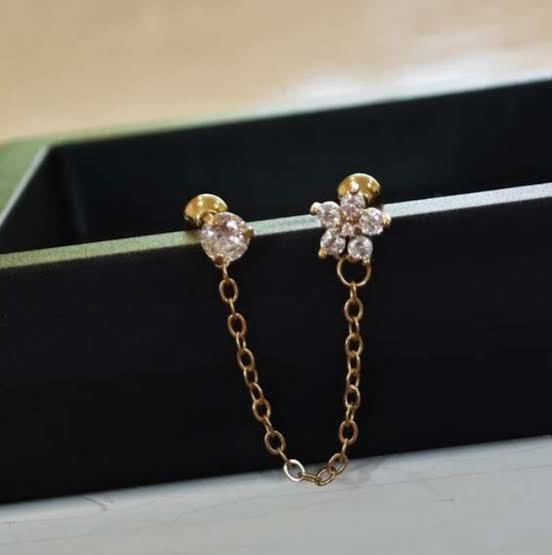 Crystal Flower Chain Stud Earring
