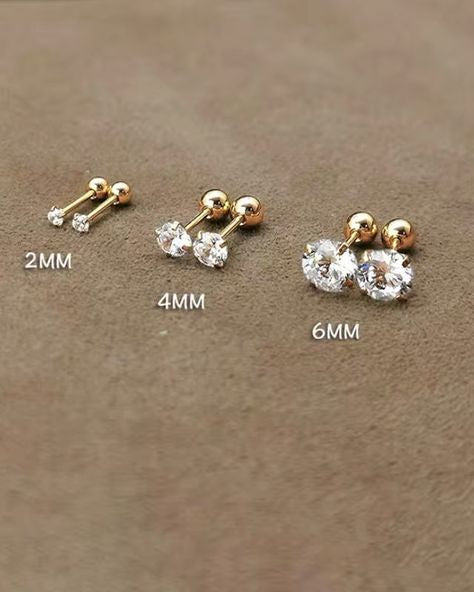 14K Gold Crystal Cartilage Stud Earrings – Safety Screw Back