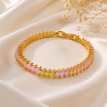 Pastel Crystal Tennis Bracelet – Gold Plated Multicolor Stone Bracelet