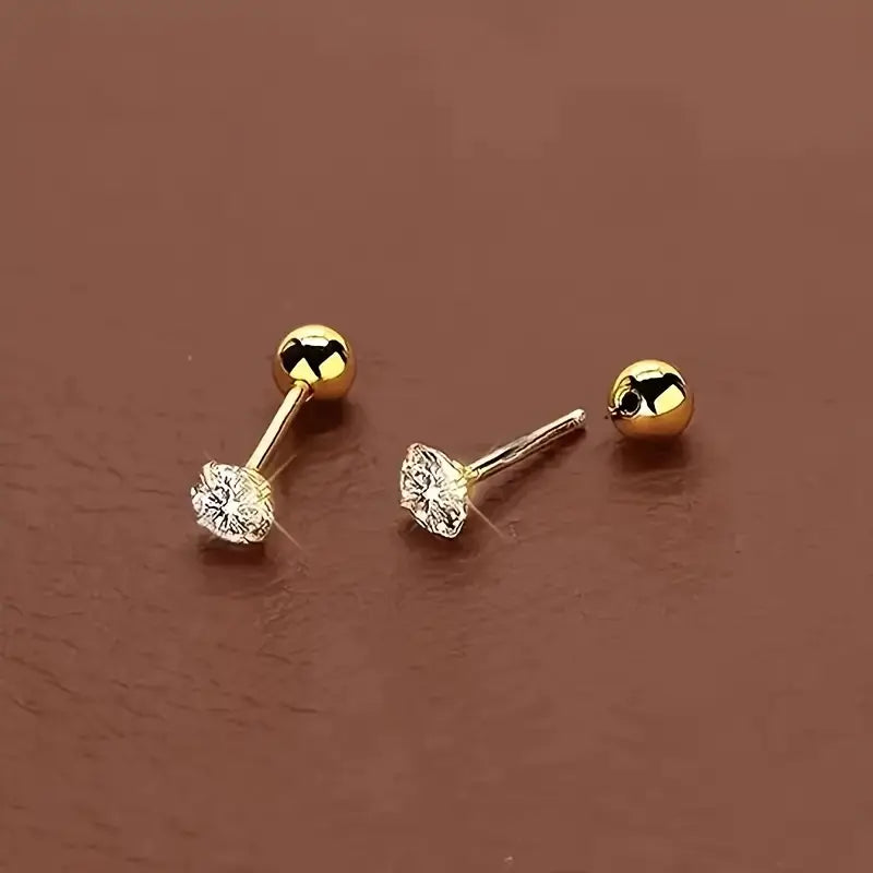 14K Gold Crystal Cartilage Stud Earrings – Safety Screw Back