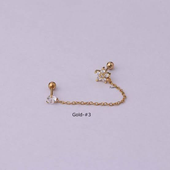 Crystal Flower Chain Stud Earring