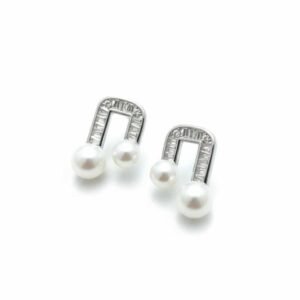 Modern Arch Double Pearl Drop Earrings