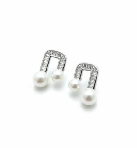 Modern Arch Double Pearl Drop Earrings