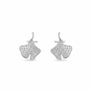 Dainty Pave Ginkgo Leaf Stud Earrings