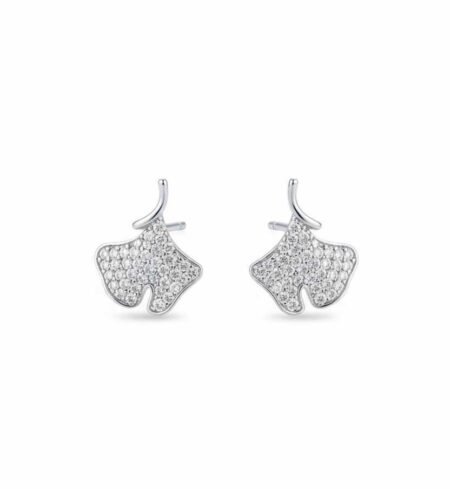 Dainty Pave Ginkgo Leaf Stud Earrings