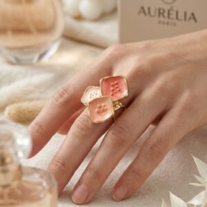 Trio Blossom Salmon Pink & Peach Enamel Gold Ring