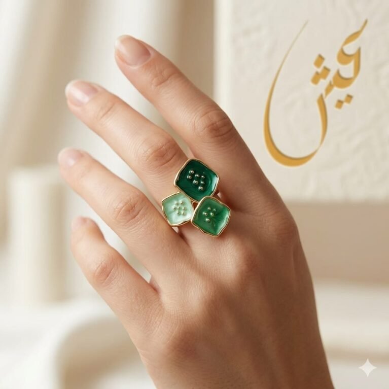 Trio Blossom Emerald & Mint Green Enamel Gold Ring