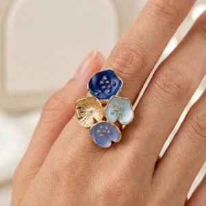 Lotus Blossom Royal & Sky Blue Enamel Gold Ring