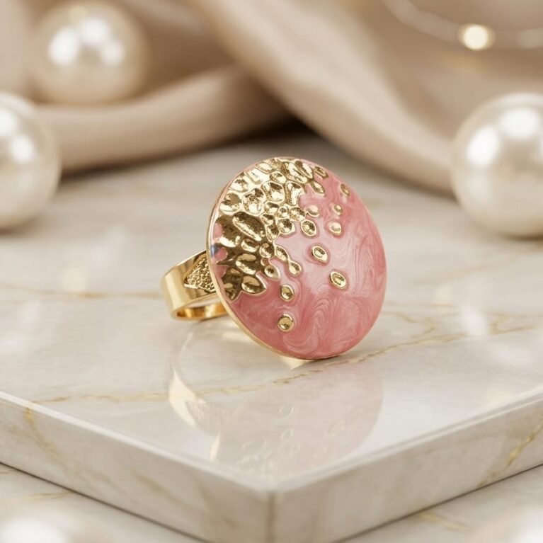 Rose Pink Enamel Statement Ring